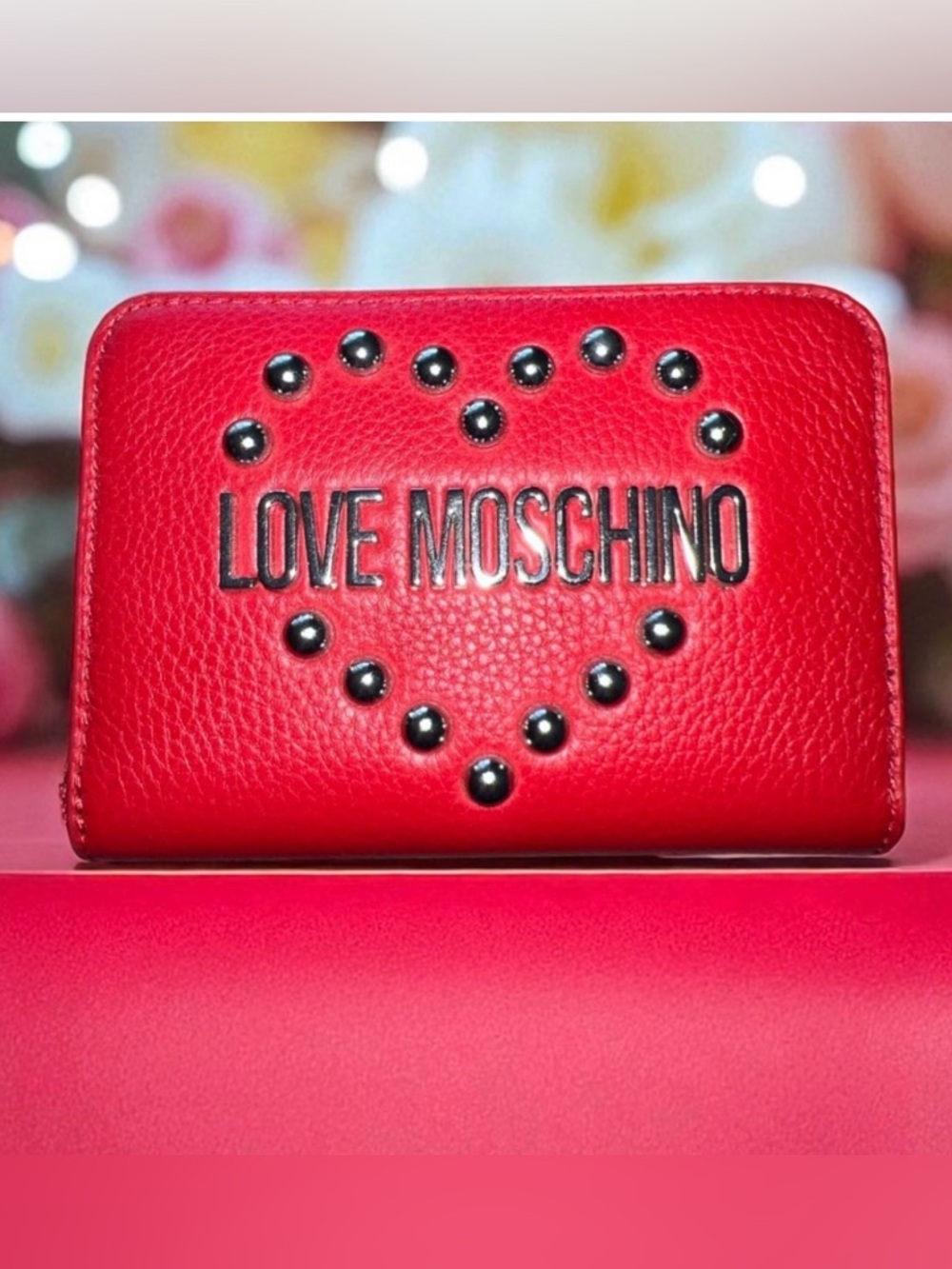 Love Moschino Red Heart Studded Wallet NWT